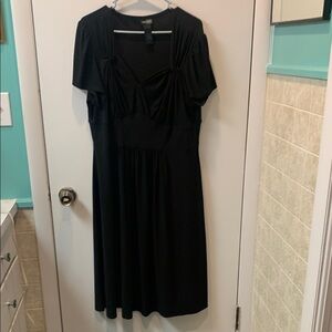 Bisou Bisou Black Ruched Flutter Sleeve Midi Dress